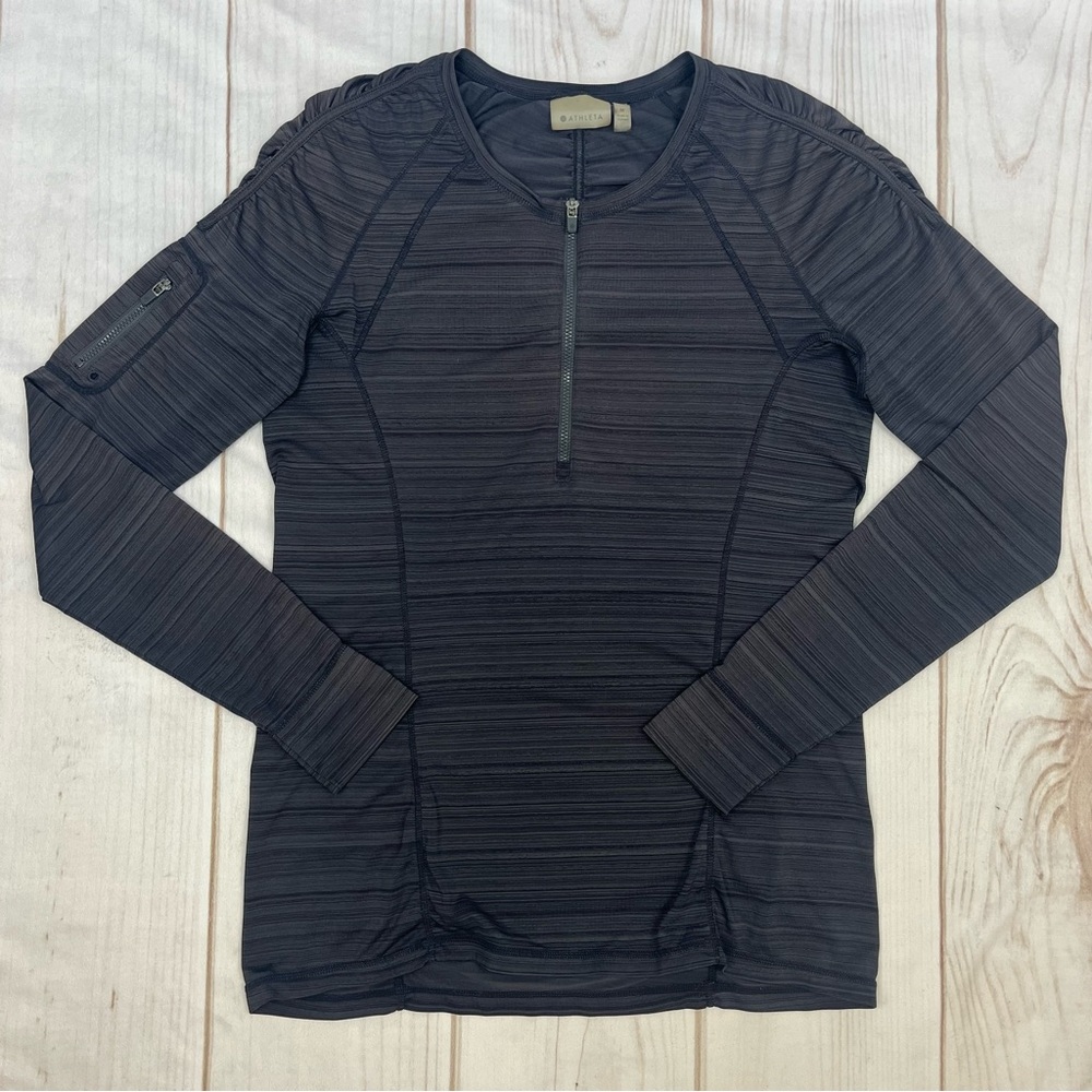 Athleta Pacifica Half Zip Long Sleeve Swim Rashguard Cover Up Gray Stripe Sz M